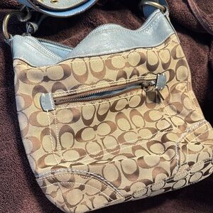Vintage Coach Beige and Light Blue Crossbody Bag